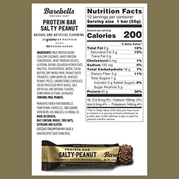 Barebells Protein Bars Salty Peanut - 12 Count, 1.94oz Bars with 20g of High Protein - Chocolate Protein Bar with 1g of Total Sugars - Perfect on The Go Protein Snack & Breakfast Bar