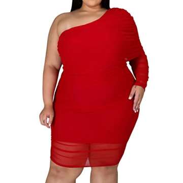 Woman's Sexy Bodycon One Shoulder Mini Dress Plus Size Summer Asymmetrical Date Night above Knee Dre...