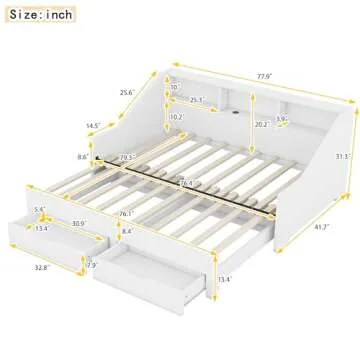 Merax Twin to King Size Daybed with Storage Bookcases and Two Drawers for Adults, Teens, Boys, Girls...
