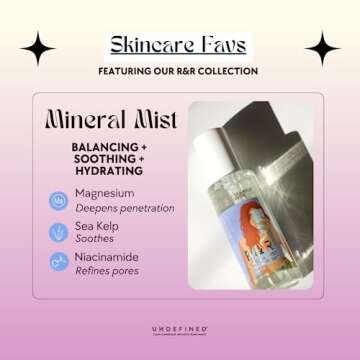 Undefined Beauty R&R Mineral Mist Soothing + Balancing Toner Spray 3.4oz infused with Niacinamide, S...