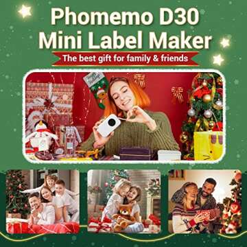 Phomemo Label Maker Machine with Tape, D30 Bluetooth Thermal Mini Label Printer for Organizing Stora...