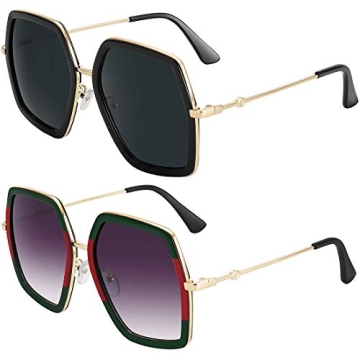 WOWSUN Oversized Big Fashion Sunglasses For Women Irregular Fashion Shades (Black+Red Green)