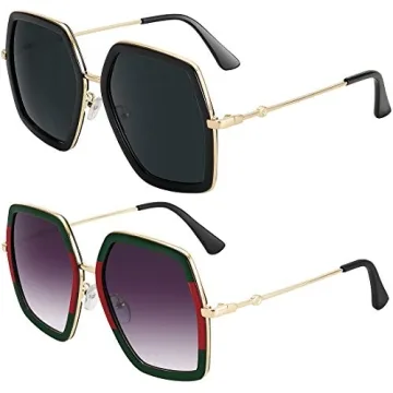 WOWSUN Oversized Big Fashion Sunglasses For Women Irregular Fashion Shades (Black+Red Green)