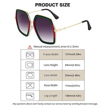 WOWSUN Oversized Big Fashion Sunglasses For Women Irregular Fashion Shades (Black+Red Green)
