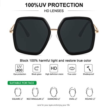 WOWSUN Oversized Big Fashion Sunglasses For Women Irregular Fashion Shades (Black+Red Green)