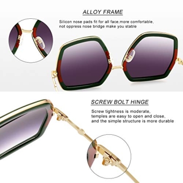 WOWSUN Oversized Big Fashion Sunglasses For Women Irregular Fashion Shades (Black+Red Green)