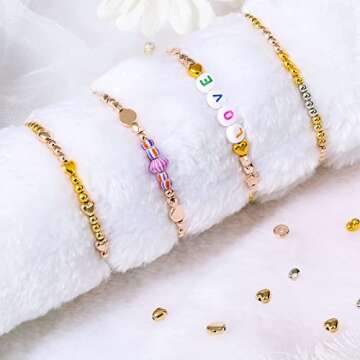 2160 Pieces Gold Spacer Beads Set, Assorted Round Star Gold Beads for Bracelet Jewelry Making(Gold, ...