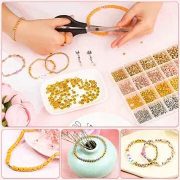 2160 Pieces Gold Spacer Beads Set, Assorted Round Star Gold Beads for Bracelet Jewelry Making(Gold, Sliver, Rose Gold, KC Gold)