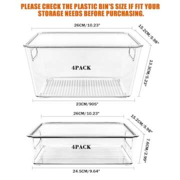 Refrigerator Organizer Bins with Lid, 8 Pack Plastic Freezer Organizer Bins for Freezer, Kitchen, Cabinets - Clear Pantry Organization and Storage Bins Fridge Organizers by GOLIYEAN (8 Pack)