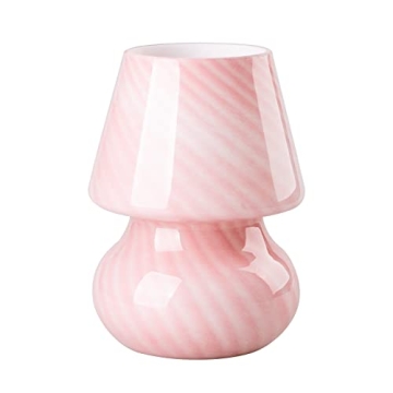 COOSA Mushroom Lamp, Dimmable Glass Table and Night Lamp with Cute Pink Stripes for Kids and Ambient...