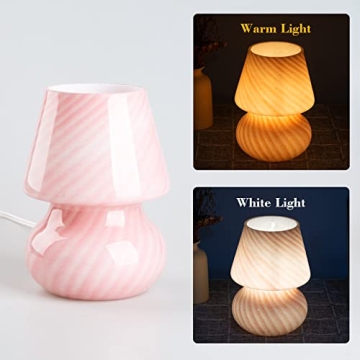 COOSA Dimmable Pink Striped Mushroom Lamp for Kids