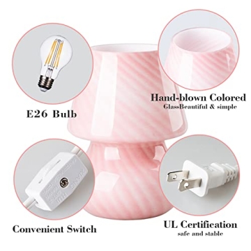 COOSA Dimmable Pink Striped Mushroom Lamp for Kids