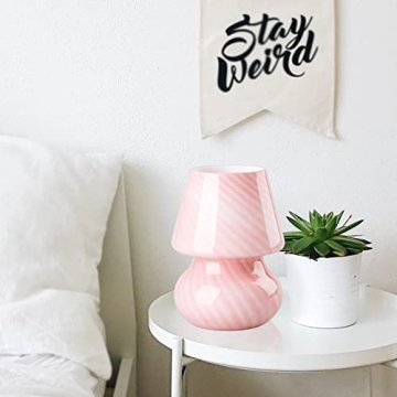 COOSA Dimmable Pink Striped Mushroom Lamp for Kids