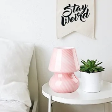 COOSA Dimmable Pink Striped Mushroom Lamp for Kids