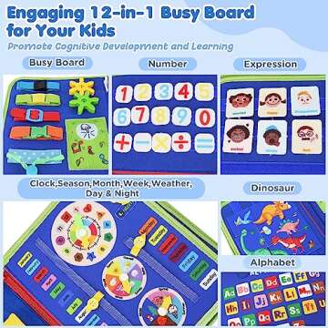 Busy Board for Toddlers Boys Girls Montessori Toys for 1 2 3 4 Year Old, Busy Book Preschool Learning Activities with Alphabet Number, Animal Travel Toys Birthday Gifts for Plane Car Motor Skills