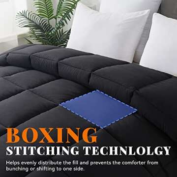 Cosybay Down Alternative Comforter (Black, Full) - All Season Soft Quilted Full Size Bed Comforter -...