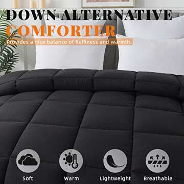 Cosybay Down Alternative Comforter (Black, Full) - All Season Soft Quilted Full Size Bed Comforter - Duvet Insert with Corner Tabs - Winter Summer Warm Fluffy, 82x86 inches