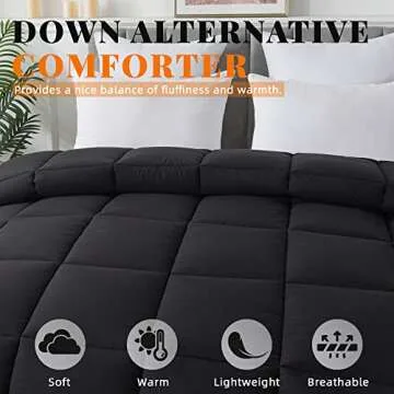 Cosybay Down Alternative Comforter (Black, Full) - All Season Soft Quilted Full Size Bed Comforter - Duvet Insert with Corner Tabs - Winter Summer Warm Fluffy, 82x86 inches