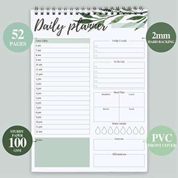 To Do List Notepad - Undated Daily Planner Pad with Hourly Schedule, 52 Tear Off Spiral checklist notepad with Hourly Schedule Goals Meal Plan Water Intake Exercise