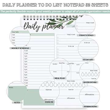 To Do List Notepad - Undated Daily Planner Pad with Hourly Schedule, 52 Tear Off Spiral checklist notepad with Hourly Schedule Goals Meal Plan Water Intake Exercise