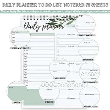 To Do List Notepad - Undated Daily Planner Pad with Hourly Schedule, 52 Tear Off Spiral checklist notepad with Hourly Schedule Goals Meal Plan Water Intake Exercise