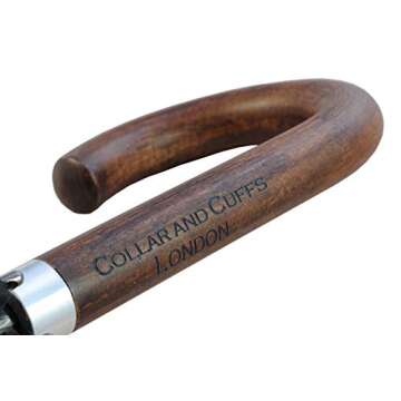 COLLAR AND CUFFS LONDON - 24 Ribs for Super-Strength - Windproof 60mph Extra Strong - Triple Layer Reinforced Frame with Fiberglass - Auto - Hook Handle Wood - Rainbow Canopy Umbrella