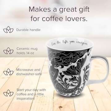 Karma Gifts 16 oz Black and White Boho Mug Mermaid - Cute Coffee and Tea Mug - Ceramic Coffee Mugs f...