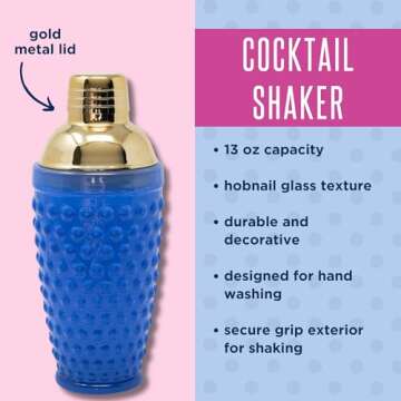 Lilly Pulitzer Hobnail Glass Cocktail Shaker with Gold Lid, Cute Bar Accessories, Drink Shaker for H...