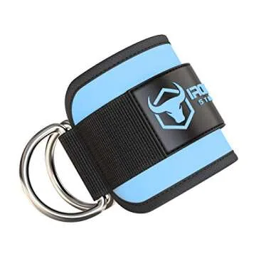 Iron Bull Strength Ankle Straps for Cable Machines (Pair) - Double D-Ring Attachment, Fully Adjustable, Breathable Comfort Neoprene - for Legs, Glutes, Abs and HIPS Workouts - Fits Women & Men (Blue)
