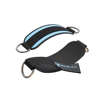 Iron Bull Strength Ankle Straps for Cable Machines (Pair) - Double D-Ring Attachment, Fully Adjustable, Breathable Comfort Neoprene - for Legs, Glutes, Abs and HIPS Workouts - Fits Women & Men (Blue)