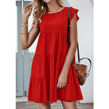 KIRUNDO Summer Ruffle Sleeve Babydoll Dress for Women