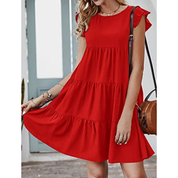 KIRUNDO Summer Ruffle Sleeve Babydoll Dress for Women