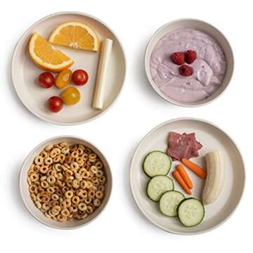 Grow Forward Bamboo Kids Plates and Bowls Set - 4 Bamboo Plates for Kids and 4 Bamboo Bowls for Kids...