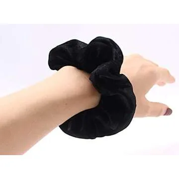 Solace Velvet Hair Scrunchies | Black | Soft Elastic Hair Ties | 14 Pack | Set of Bobbles | Hair Bands for Women in a Pack