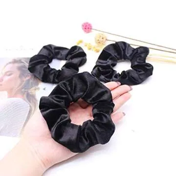 Solace Velvet Hair Scrunchies | Black | Soft Elastic Hair Ties | 14 Pack | Set of Bobbles | Hair Bands for Women in a Pack