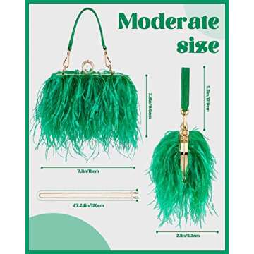 Tessco Women Ostrich Feather Tote Bag Fluffy Purse Clutch Feather Evening Handbag for Wedding(Green)