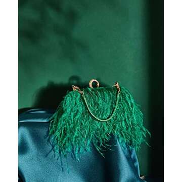 Tessco Women Ostrich Feather Tote Bag Fluffy Purse Clutch Feather Evening Handbag for Wedding(Green)