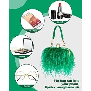 Tessco Women Ostrich Feather Tote Bag Fluffy Purse Clutch Feather Evening Handbag for Wedding(Green)