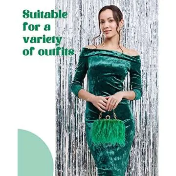 Tessco Women Ostrich Feather Tote Bag Fluffy Purse Clutch Feather Evening Handbag for Wedding(Green)