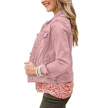LookbookStore Pink Denim Jacket for Women Fall Jackets for Women 2025 Denim Jackets Classic Trucker Jackets Basic Long Sleeves Button Down Fitted Jean Jackets for Women Lightweight Size XL Size 16 18