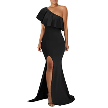 Fashionista Women's Elegant One Shoulder High Split Maxi Dress