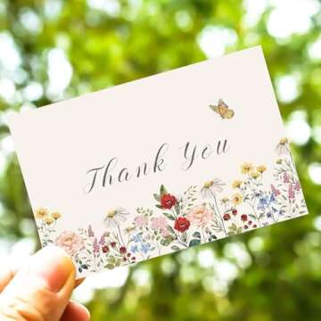 ChicRosa 24 Pack Wildflower Thank You Cards Bulk Vintage Flower Greeting Cards with Kraft Envelope S...