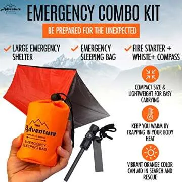 Emergency Sleeping Bag & Tent Shelter, Stocking Stuffer! Combo Prepper kit Survival Tent, Bivy Sack ...