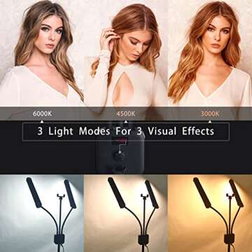 Aro de Luz LED Lash Light Kit, Energy Saving, 5400 Lumens Bright, 3 Color Modeswith Adjustable Tripod & Phone Holder, Suitable for Make Up Artist, Photography, Video Recording, Live Streaming