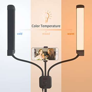 Aro de Luz LED Lash Light Kit, Energy Saving, 5400 Lumens Bright, 3 Color Modeswith Adjustable Tripod & Phone Holder, Suitable for Make Up Artist, Photography, Video Recording, Live Streaming