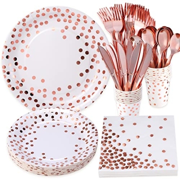 175PCS Rose Gold Party Supplies: Elegant Disposable Dinnerware for 25 Guests