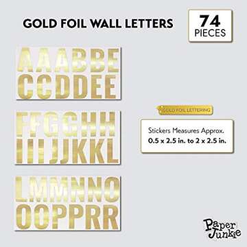 Paper Junkie Large Gold Foil Letter Wall Stickers, Arts and Craft Supplies (2 x 2.5 in, 74 Pieces)