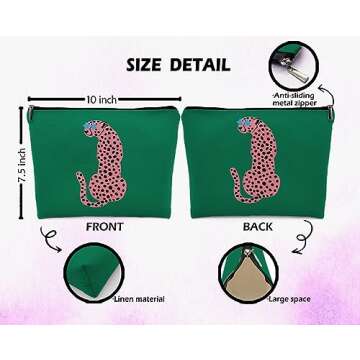 Dwept Preppy Leopard Print Cosmetic Bag, Wildlife Animal Asian Pink Cheetah Makeup Bag Zipper Cosmetic Pouch Bag Travel Linen Makeup Organizer, Trendy Gifts for Women Teen Teenager Girls Her Teens
