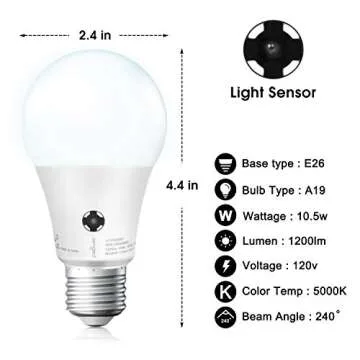 Sengled Dusk to Dawn Light Bulbs Outdoor, 5000K Daylight A19 LED Bulb 75W Watt Equivalent(10.5W), Automatic LED Dusk to Dawn Light Bulbs for Front Porch 6 Pack, Outdoor Indoor, UL Listed,
