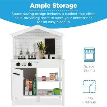 Best Choice Products Farmhouse Play Kitchen Toy, Wooden Pretend Set for Kids w/ Chalkboard, Marble Backdrop, Windows, Storage Shelves, 5 Accessories Included - White